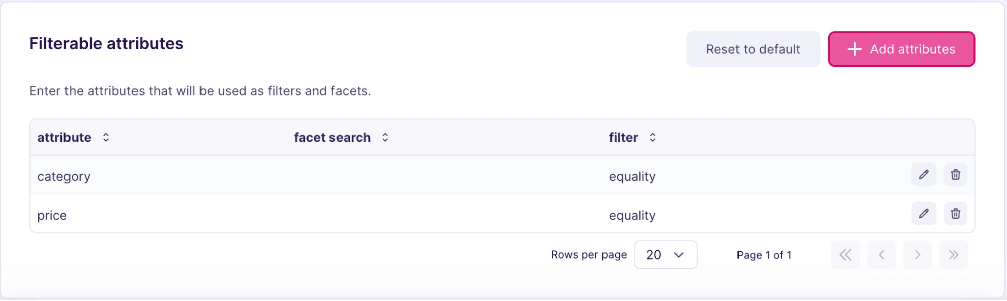 A screenshot of the Meilisearch platform where the user can add new filterable attributes.