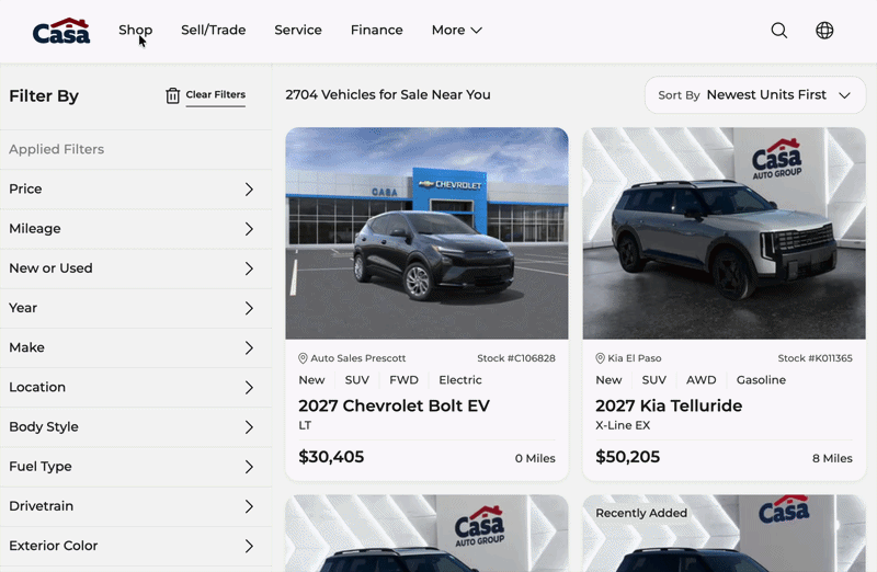 Touchless x Meilisearch powered search for Casa Auto Group car dealershio